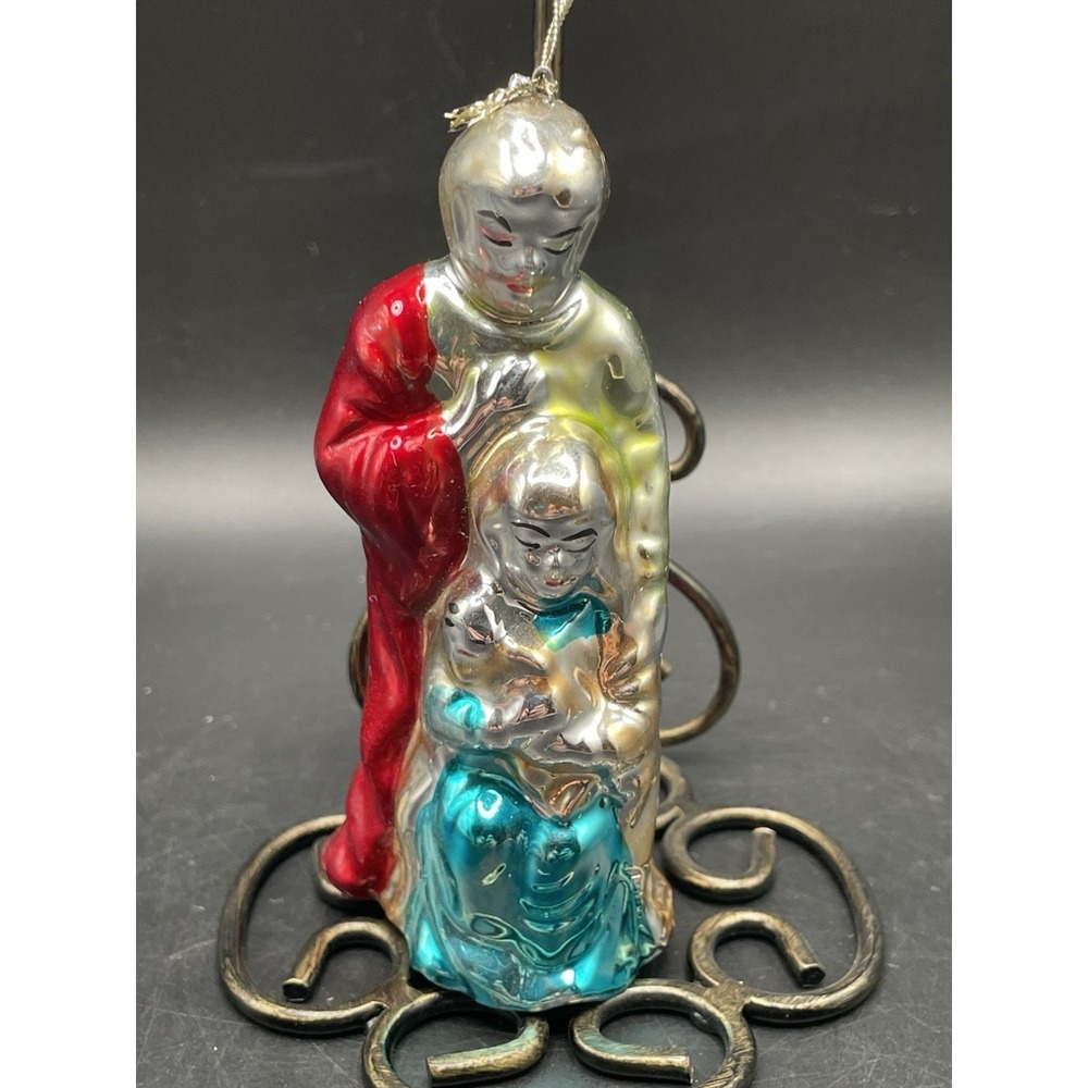 Nativity Christmas Ornament Mary Joseph Jesus Holy Family Mercury Glass Look 4"